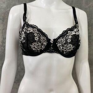 Victoria's Secret Size 36C Unlined Demi Bra Semi Sheer Wired Lace Floral